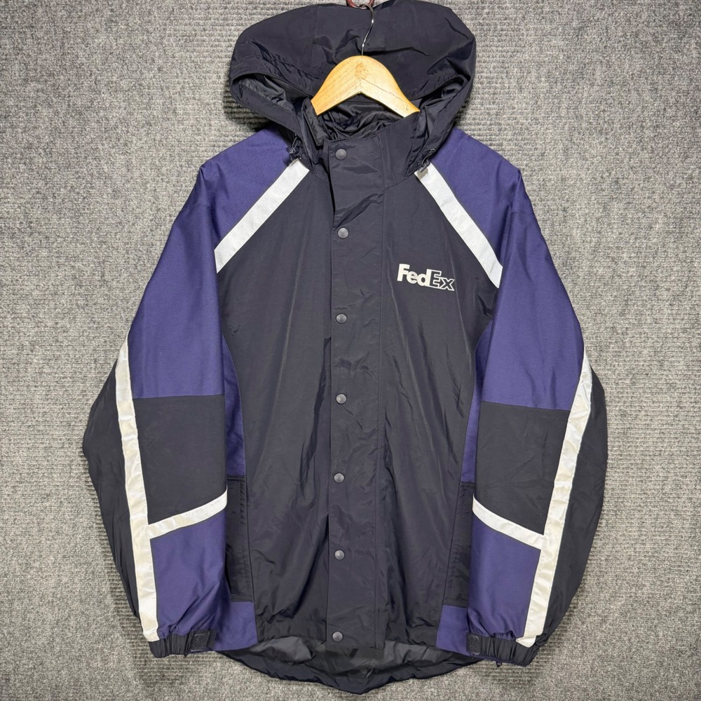 FedEx Rain Jacket Mens Large Blue Purple Reflective